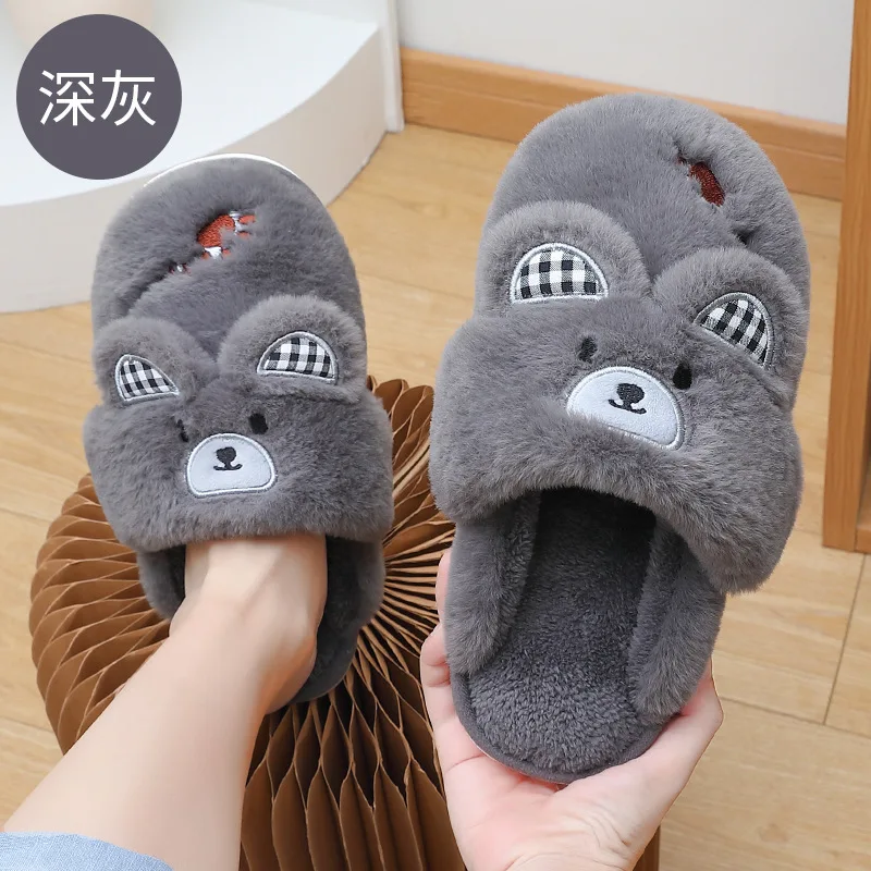 Winter Cute Animal Funny Slippers Lovers Cartoon Rabbit Home Slippers Women's Man Indoor Non-Slip Thick Bottom Plush Slippers