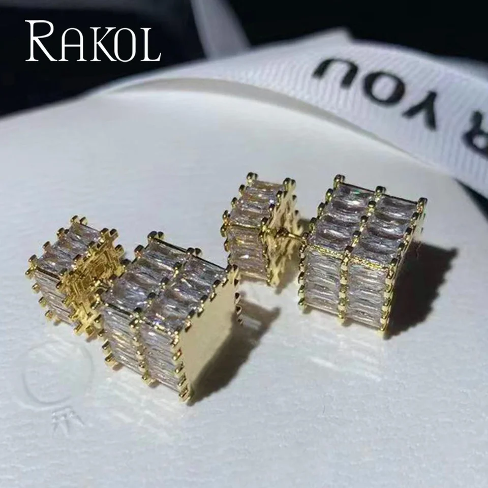 

RAKOL Delicate AAA Cubic Zirconia Stereo Square Stud Earrings for Women 2022 Luxury Wedding Jewelry Fashion Anniversary Gifts