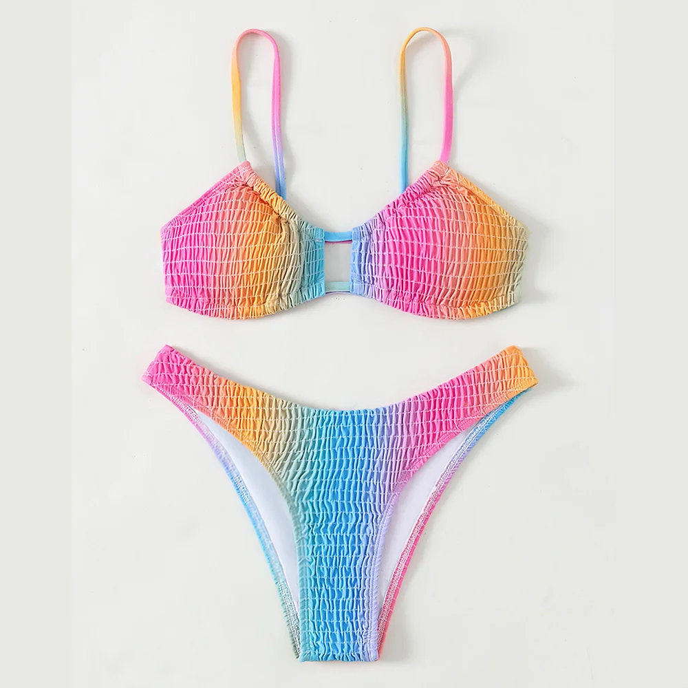 

Красочный женский купальник из двух предметов, сексуальное облегающее бикини, Быстросохнущий летний купальный костюм Одежда для спа для ба...