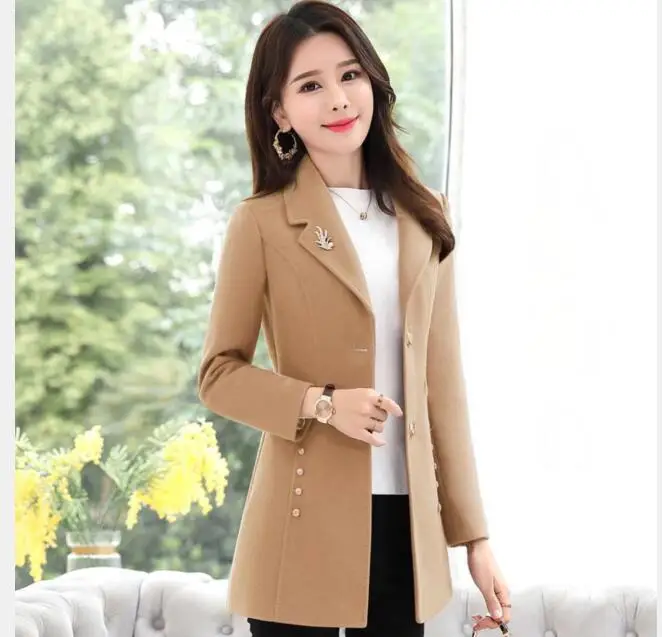 

1pcs/lot Vintage Style Woman Wool Blend Coat Female Solid V-neck Autumn Winter Slim Outwear Office Lady Coat