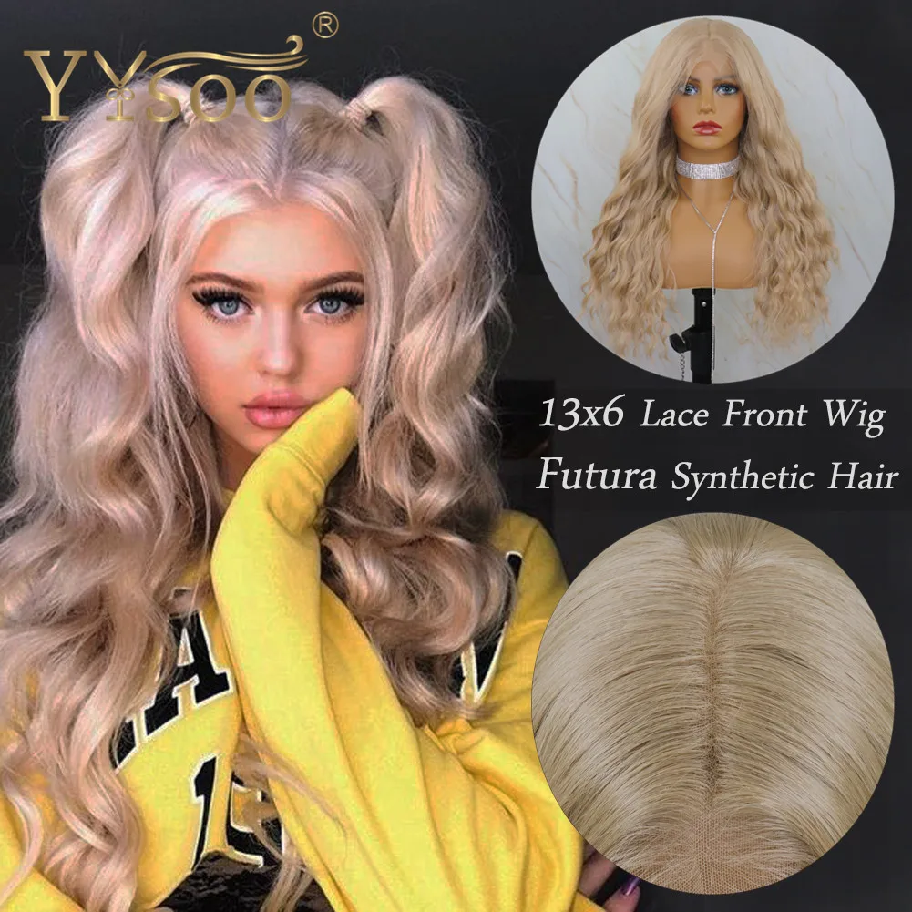 YYsoo 103# Honey Blonde 13x6 Kinky Curly Synthetic Lace Front Wig for Women Japan Futura Heat Resistant Loose Wave Wig Deep Part