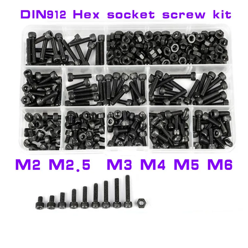 

Grade12.9 Din912 M2 M2.5 M3 m4 m5 m6 Allen Bolt Hex Socket Cap Head Screw And Nut Assortment Kit Set