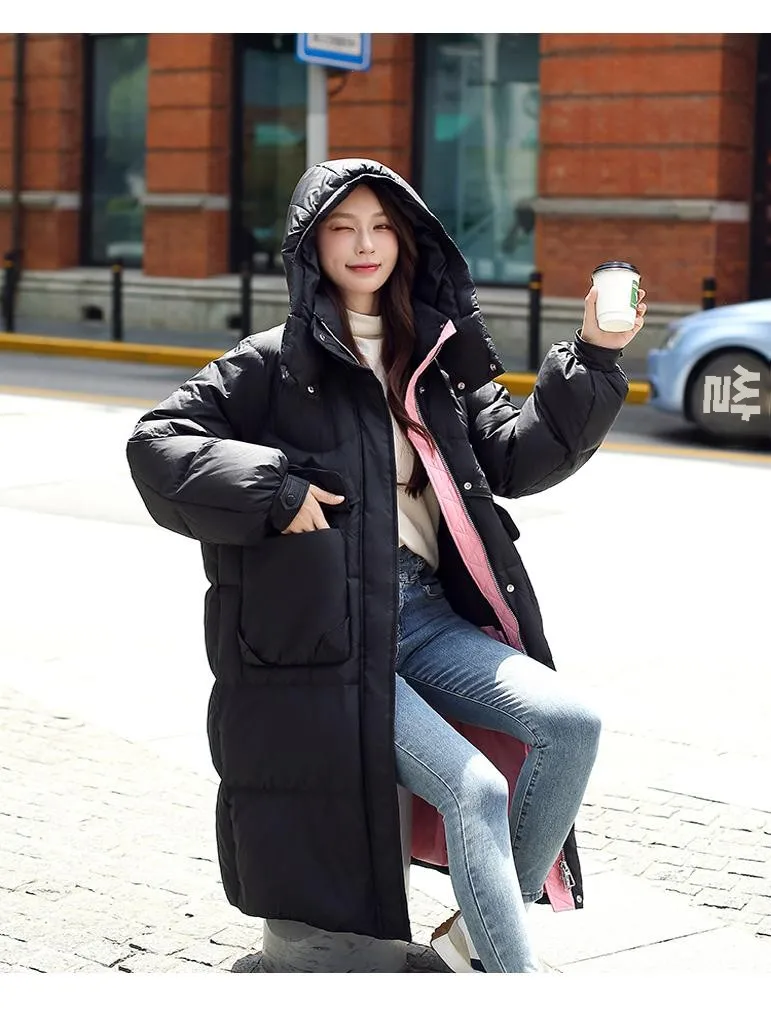 20 00 кг Очень большой модный пуховик выше колена для женщин зима 200 пухлая девушка