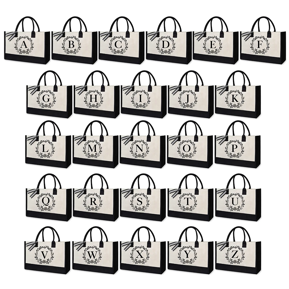 

Fashion Canvas Handbag Letter Printed Portable Shoulder Shopping Tote Purse Bag for Ladies Outdoor Shopping Travel