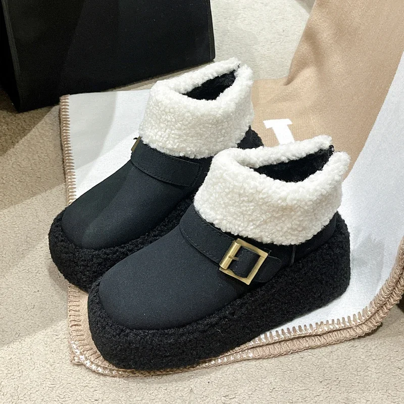 

Women Fur Warm Ankle Snow Boots Platform Wedges Shoes Winter 2024 New Chelsea Short Plush Boots Designer Goth Casual Botas Mujer