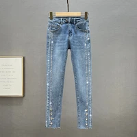 split skinny jeans for women trendy 2022 springsummer new cropped pants hot drilling blue casual denim pants streetwear jean