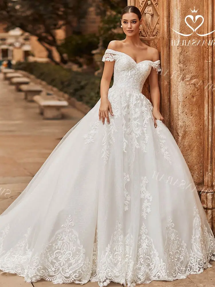 

Sweetheart Sleeveless Wedding Dress 2022 Appliques Lace A-Line Court Train Princess Bride Gown SwanSarah NO08 Vestido De Novia