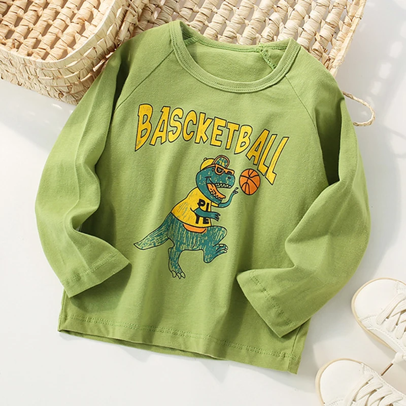 

T Shirt Boy Clothing Long Sleeve Green Dinosaur Spring Autumn Casual Tee Tops For Baby Toddlers