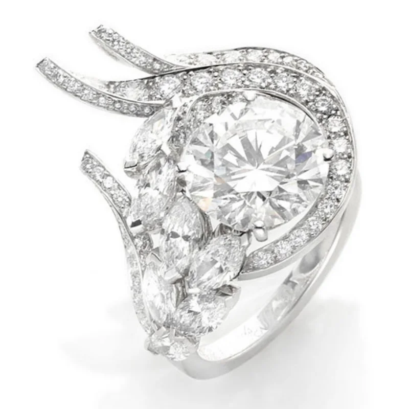 

Elegant Fashion Silver Colors Rings for Women Flower Trendy Metal Inlaid White Stone Wedding Engagement Jewelry