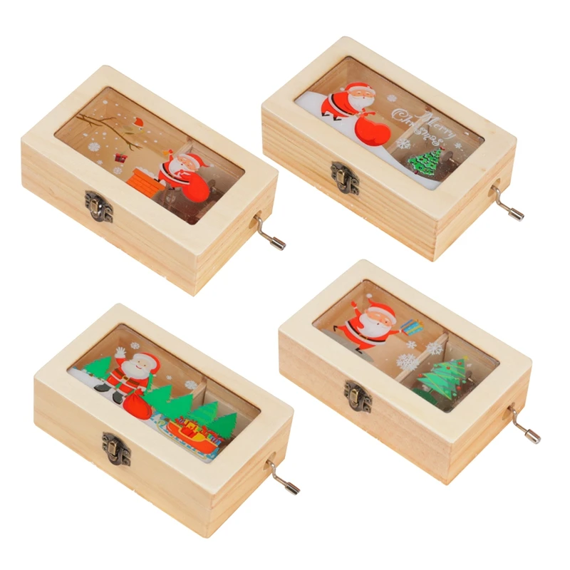 

New Year Christmas Creative Wooden Hand-Cranked Music Box Music Box Santa Claus Gifts Children's Birthday Gifts