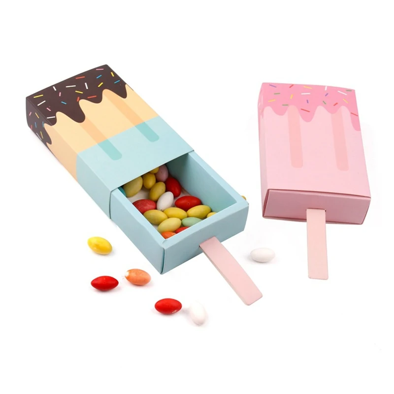 Cartoon Icecream Shape Candy Boxes Pull-out Tray Kraft Paper  Lollipop Box Gift Bags Party Favors Boxes Birthday Party Decor images - 6