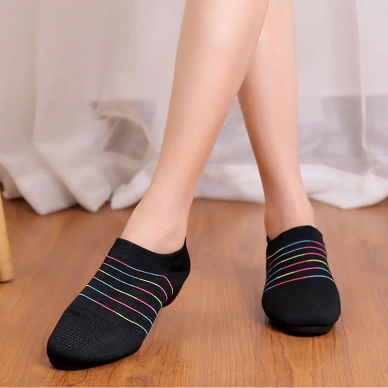 Jazz Shoes Women Men Male Latin Dancing Shoe Mesh Knitted Slip-on Sports Shoe Flat Running Sneakers Casual Sports Slippers Boots