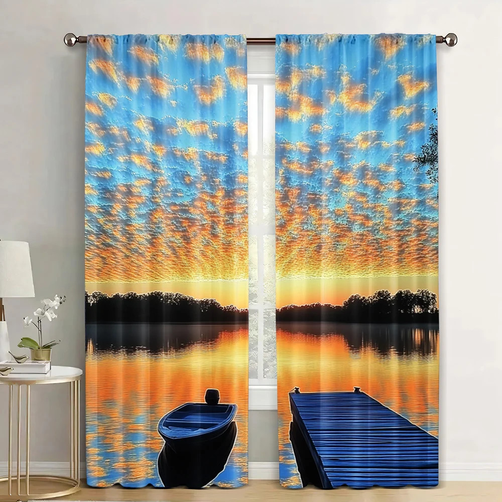 2Pcs City Scenery Curtains Sunny Day Skyline With Clouds Crowded Cityscape Living Room Bedroom Decorative Drapes G