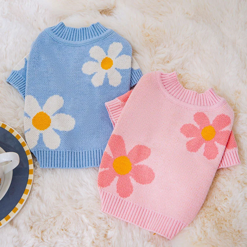 

Korean Flower Sweater Beautiful Dog Clothes Autumn Winter Puppy Warmer Teddy Knitwear Pet Supplies Small Dog Pullover