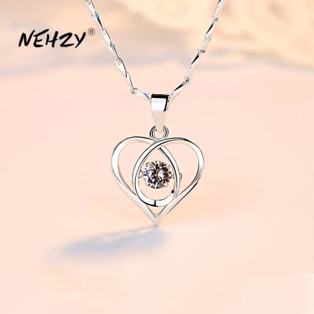 

DAYIN 925 Stamp Silver New Woman Fashion Jewelry High Quality Crystal Zircon Heart Shaped Hollow Pendant Necklace Length 45CM