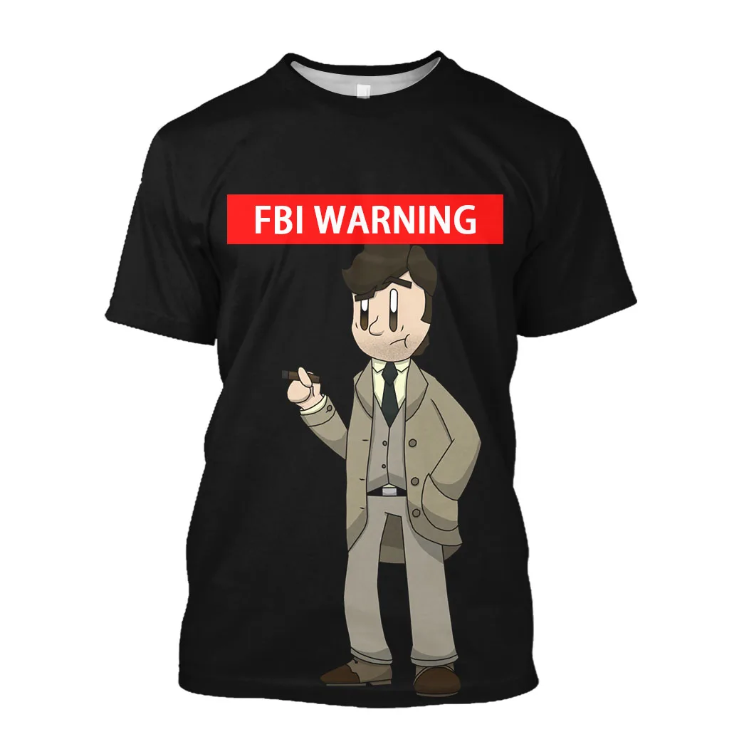 

Jumeast FBI WARNING 3D Graphic T-Shirts Manga Detective Funny Print T Shirty Anime Baggy Short Jumpers Oversized Tops Streetwear