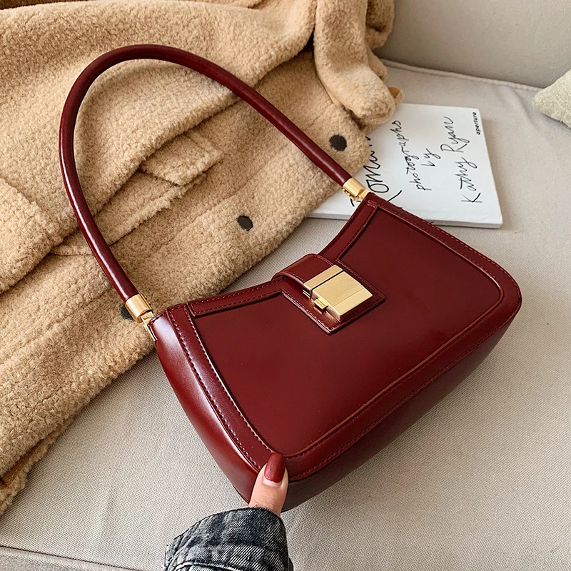 

Solid Color Classic Fashion Women's Shoulder Bag 2022 PU Leather Female Hobo Bag Hit Lock Ladies Handbags for Women