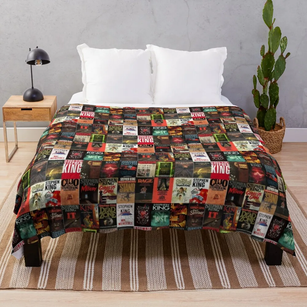 

Stephen King Book Cover Collage Throw Blanket fleece fabric Camping blanket Large blanket