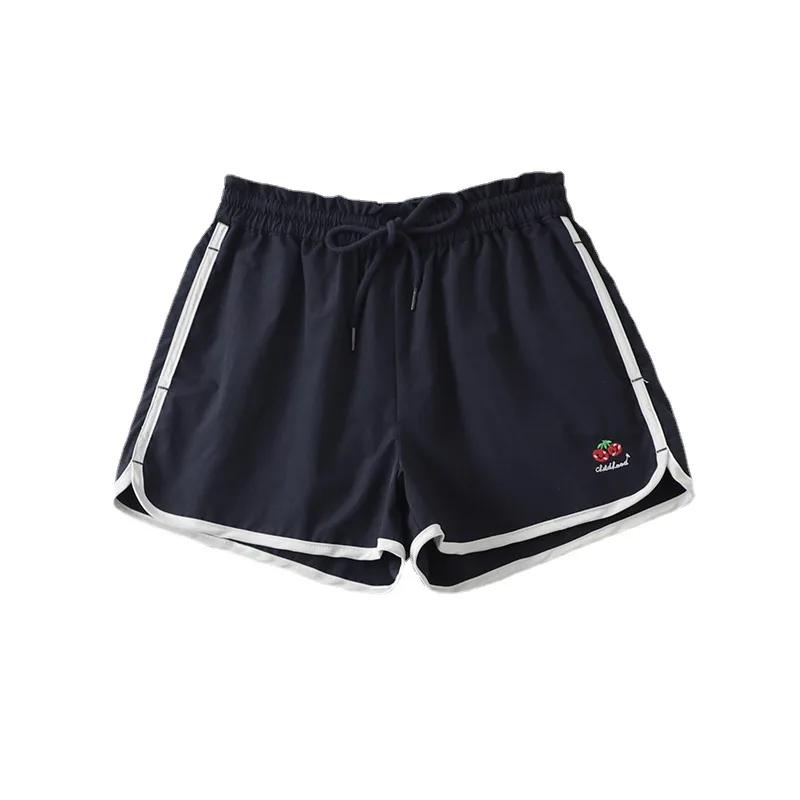 

2023 Summer New Women's Sports Casual Shorts Quick-drying Refreshing Cartoon Cherry Embroidered Elastic Waist