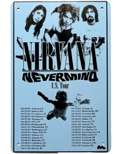 Концерт Nevermind металлический знак постер винтажный гранж рок-н-ролл 12x8