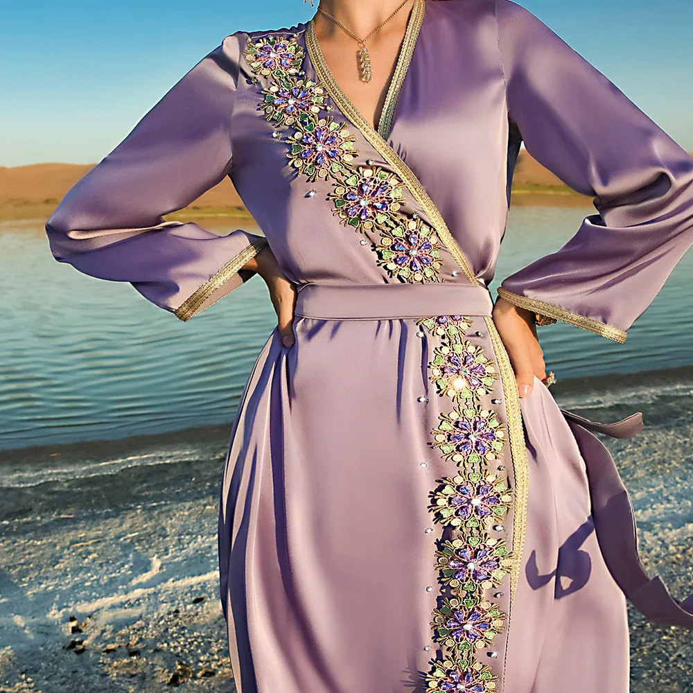 Abayas for Women Ramadan Eid Mubarek Muslim Fashion Evening Party Long Dress Dubai Kaftan Satin Maxi Dresses Islamic Clothing