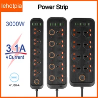 euukus power strip ac plug outlets smart home 2m extension cable electrical socket 3 1a fast charing multiprise network filter