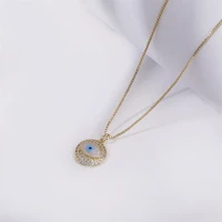 summer fashion evil blue eye bohemia copper necklace for women charms trendy round rhinestone female vintage jewelry wholesale