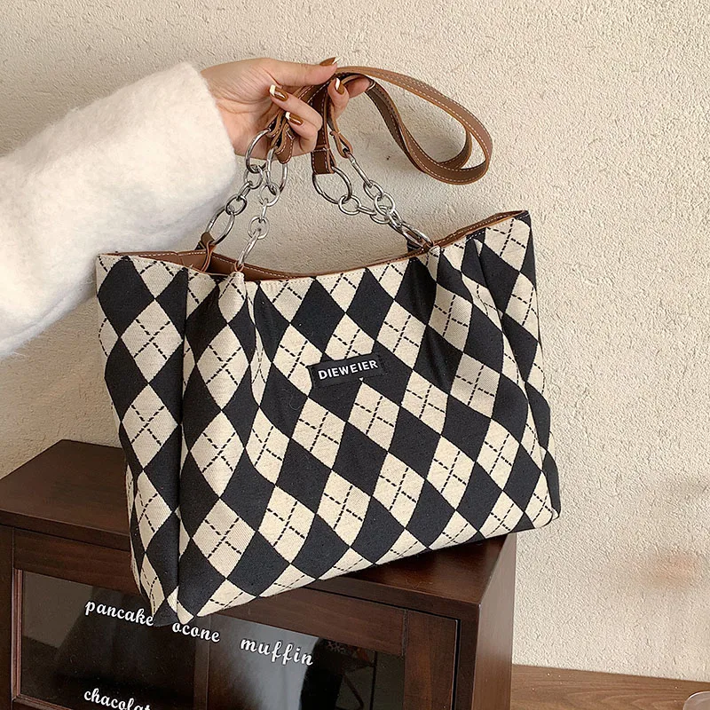 

Large Capacity Casual Plaid Shoulder Bags for Women 2021 Fashion Stitching Wild Crossbody Bag High Quality Leather Women Handbag
