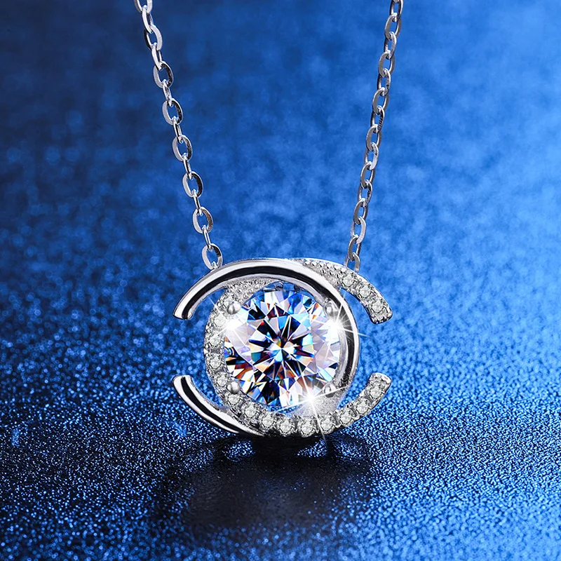 

Double C Real Mossanite Necklace Pendant S925 Silver Jewelry Wedding Anniversary Party Gift