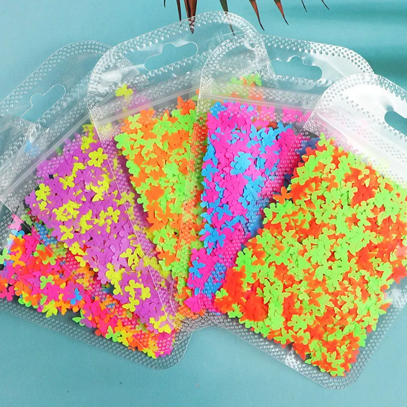 

1Bag Fluorescence Butterfly Nail Sequins Manicure 3D Neon Flakes Epoxy Resin Filler Mixed Color DIY Beauty Art Nail Decoration