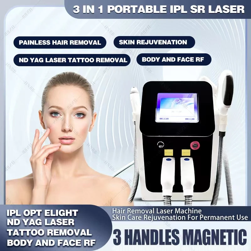 

Портативный Аппарат для удаления волос 3 в 1, диодный лазер OPT IPL ND Yag, лазерное удаление татуировок, салонов красоты