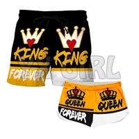 forerver king queen 3d all over printed couple matching mens womens shorts quick drying beach shorts summer beach swim trunks