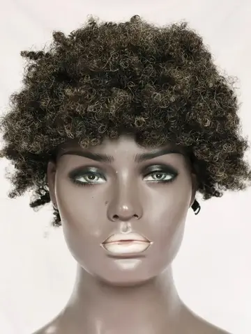 Серый смешанный человеческий волос Virgin Remy Короткий афро-кудрявый машинный парик 6 дюймов Короткий вьющийся парик с полной головой Машинный серый парик из человеческих волос