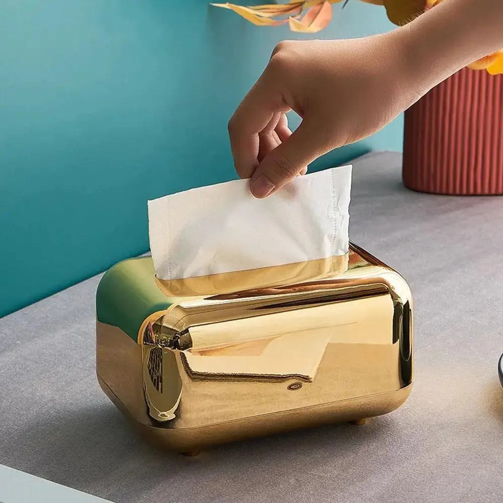 Luxury Golden Tissue Boxes Nordic Electroplated Pumping Decoration Office Desktop Removable Napkin Room Tissue Boxes L A8l4