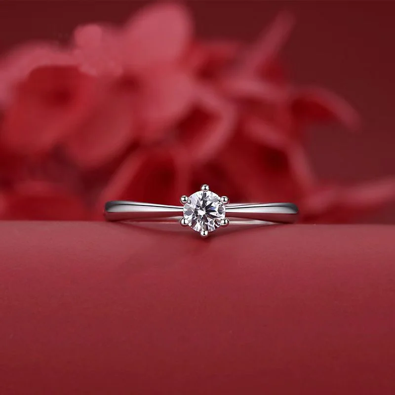 

Copy Wedding Imitation Ring Girl 30 Cent Zircon Syntheticmoissanite Diamond Stonee Six Claw Ring Hand Small Size Ins Cool Fashio