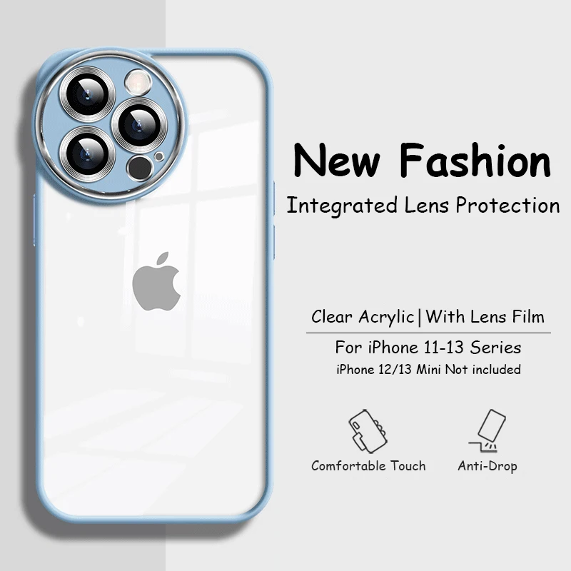 

Candy Color Soft TPU Edge Phone Case For iPhone 13 12 11 Pro Max With Lens Film Round Camera Protection Clear Acrylic Back Cover
