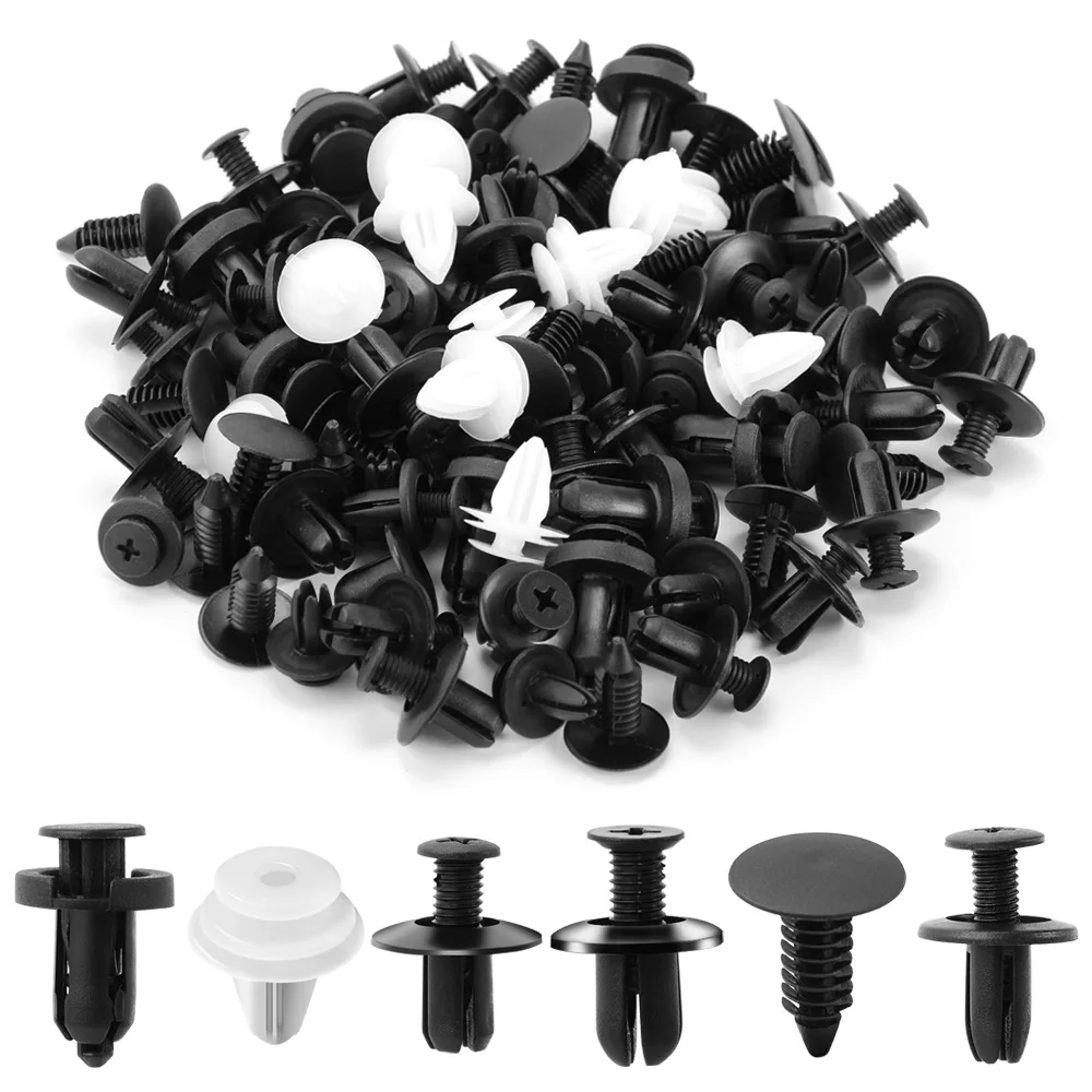 

100pcs Universal 6 Sizes Mixed Automotive Fasteners Kit Vehicle Car Bumper Clip Inner Fender Rivets Plastic Push Pin Rivet Trim