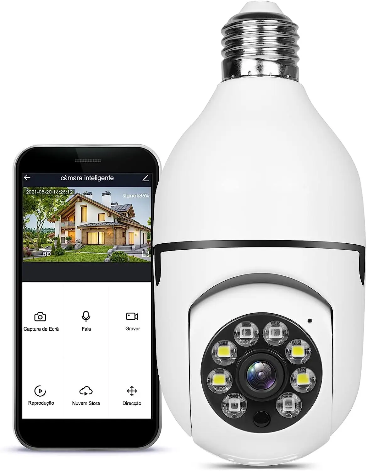 

Câmera Lâmpada Câmera Espiã de Segurança WiFi 1080P Câmera de Base E27 com Visão Noturna Infravermelha intercomunicador