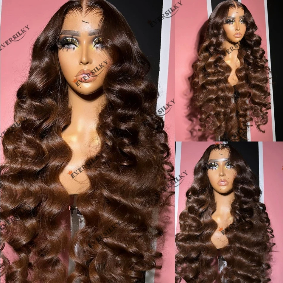 

Pre Plucked Hairline Glueless Human Hair 13x6 Lace Front Wig for Women Deep Wave Ombre Chocolate Brown Remy Brazilian Hair Wig