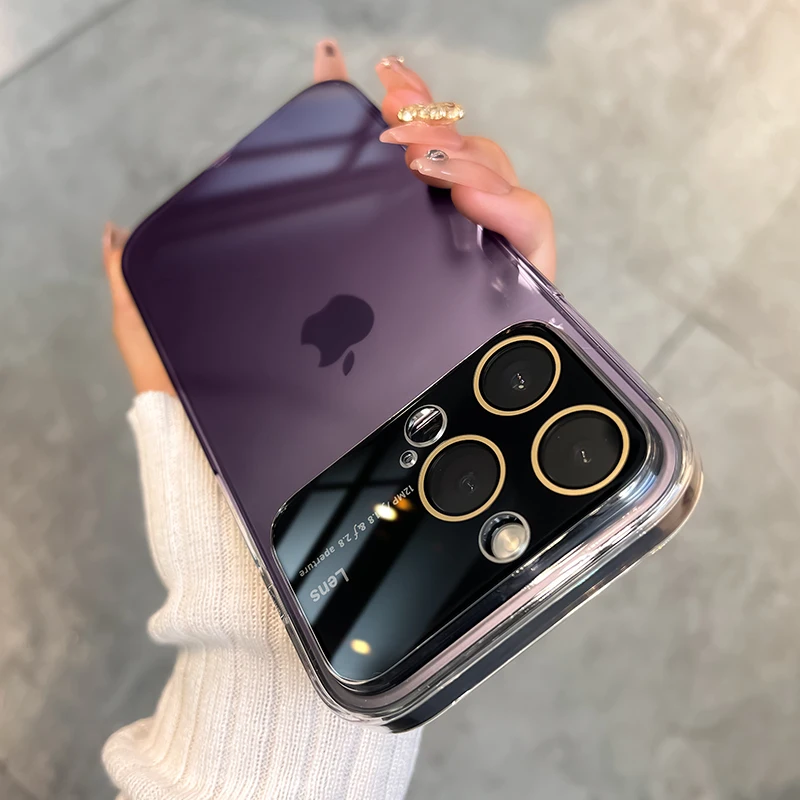 

Fashion Transparent PC Hard Phone Case For iPhone 14 13 12 Pro Max Colorful Gradient Camera Lens Protection Funda Cover Shell