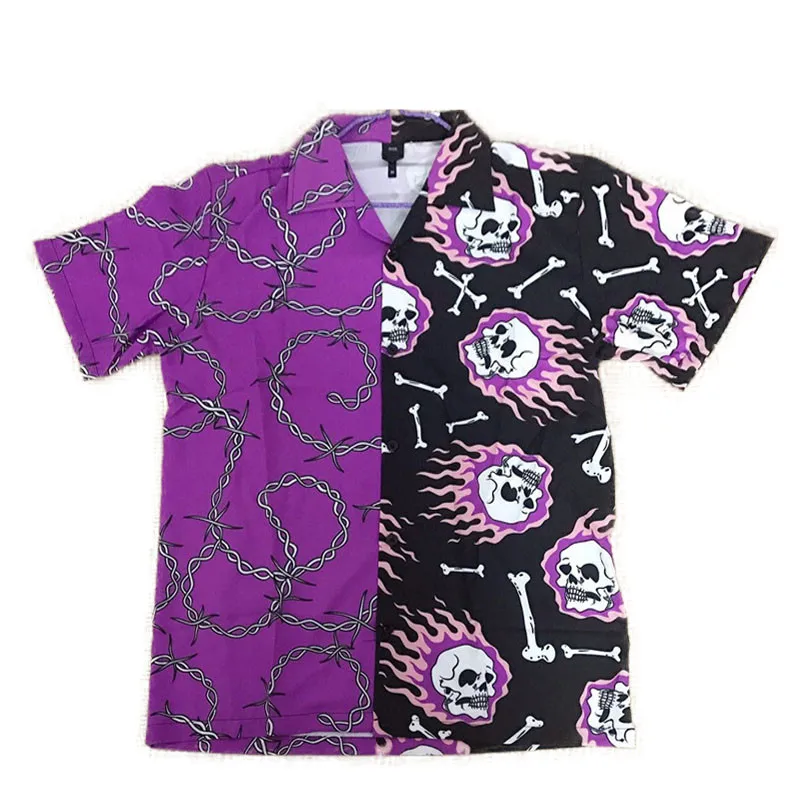 Black purple patchwork vintage shirt new summer Hawaiian men's short sleeve casual men's shirt Printed beach shirt person oversi