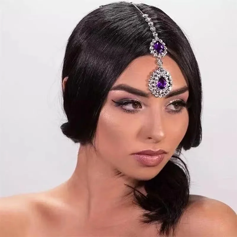 

Fashion exquisite shiny crystal drop shaped forehead chain women's Pendant headdress Crystal Hair Jewelry Bohemian headdress