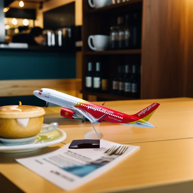 Фото Распродажа 1:80 47 см из смолы с колесами и светодиодной подсветкой Самолеты Airbus A320neo Vietjet Air Toy Модель самолета 320 Вьетнам №1