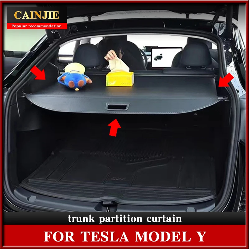 

For Tesla Model Y 2022 Accessories - Trunk Partition Curtain 2021 Model Y Carbon Fiber Pattern Logo New
