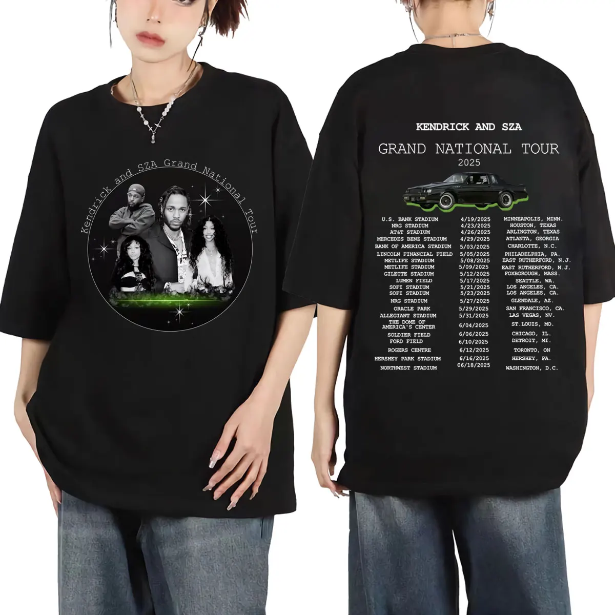 Kendrick Lamar and SZA Grand National Tour 2025 T Shirts Harajuku Hip Hop Oversized T-shirt Men Women Fashion Vintage T-shirts