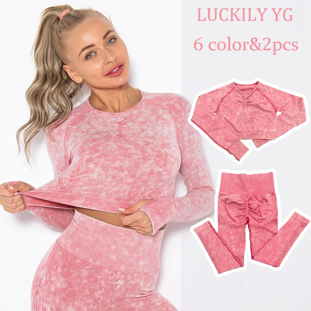 

Seamless Yoga Suit Washed Peach Hip Fitness Pants Sports Suit Fast Drying Tight Running Top Seamless Yoga Suit Autumn And Winter