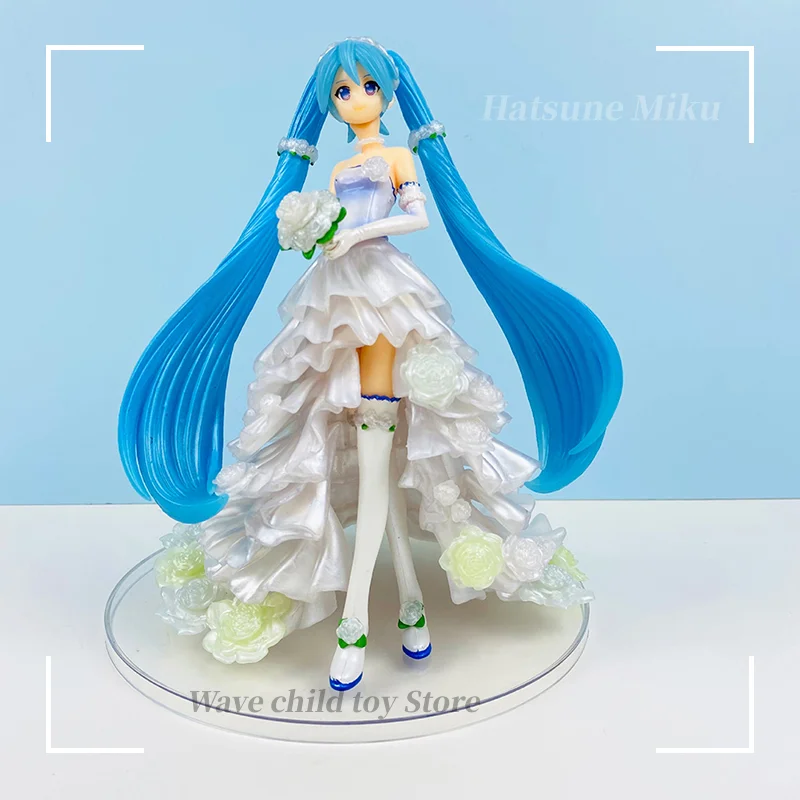 

19cm Anime Hatsune Miku Action Figure Virtual Singer Miku White Wedding Flowers Kawaii Girl Doll Collectible Model Toys Gift