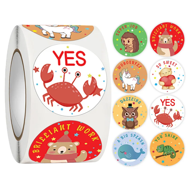 

500pcs Cute Cartoon Sticker for Reward Children Classroom Teacher Home Prize Motivational Kids Stationery Stickers 1inch