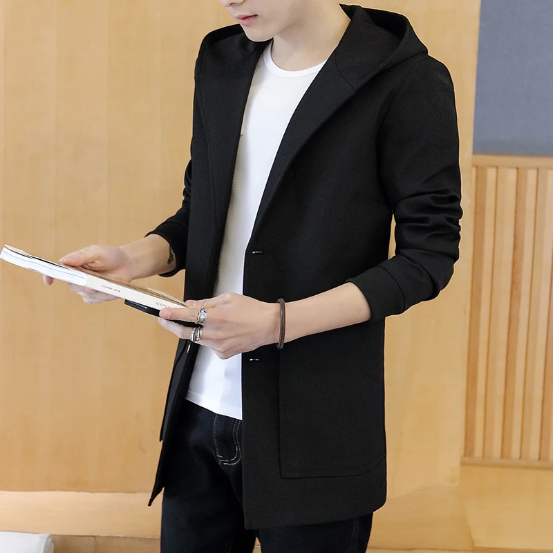 

Мужское пальто Корейская версия весны и осени сезон ветровка средней длины Приталенный топ осенняя одежда