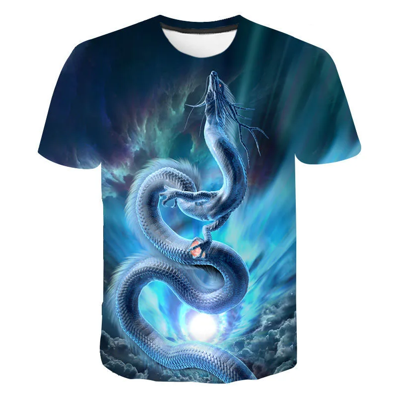 

Summer Dragon Series 3D Exquisite Harajuku Print T-Shirt Personality Cool Male Handsome Divine Beast Chinese O-Neck Short Sleeve